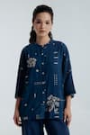 Buy_Rias Jaipur_Blue Cotton Embroidery Mandarin Collar Indigo Shadow Pattern Shirt _at_Aza_Fashions