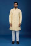 Arihant Rai Sinha_Yellow Jacquard, Polyester, Viscose Embroidery, Sequins Sherwani Set _Online_at_Aza_Fashions