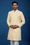 Shop_Arihant Rai Sinha_Yellow Jacquard, Polyester, Viscose Embroidery, Sequins Sherwani Set _Online_at_Aza_Fashions