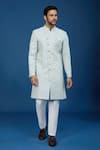 Buy_Arihant Rai Sinha_Blue Jacquard, Polyester, Viscose Embroidery, Geometric Woven Sherwani Set _at_Aza_Fashions