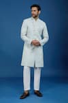 Buy_Arihant Rai Sinha_Blue Jacquard, Polyester, Viscose Embroidery, Geometric Woven Sherwani Set _Online_at_Aza_Fashions