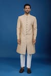 Arihant Rai Sinha_Gold Silk, Polyester, Viscose Embroidery Mughal Sherwani Set _Online_at_Aza_Fashions