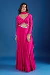 Buy Samyukta Singhania Pink Chinon Sequins, Embroidery V-neck Blouse And Skirt Set Buy_Samyukta Singhania_Pink Chinon Sequins, Embroidery V-neck Blouse And Skirt Set
