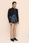 Aryavir Malhotra_Navy Blue Hand Work Jacket & Beige Pant Set _Online_at_Aza_Fashions