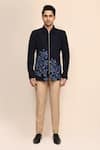 Shop_Aryavir Malhotra_Navy Blue Hand Work Jacket & Beige Pant Set _Online_at_Aza_Fashions