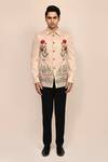 Aryavir Malhotra_Beige Hand Work Shirt Jacket & Black Pant Set _at_Aza_Fashions