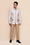 Aryavir Malhotra_Light Grey Hand Work Jacket & Beige Pant Set _Online_at_Aza_Fashions