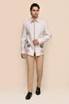 Buy_Aryavir Malhotra_Light Grey Hand Work Jacket & Beige Pant Set _at_Aza_Fashions