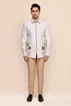 Aryavir Malhotra_Light Grey Hand Work Jacket & Beige Pant Set _at_Aza_Fashions