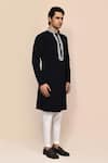 Aryavir Malhotra_Black Hand Work Kurta & White Pant Set _Online_at_Aza_Fashions