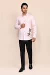 Buy_Aryavir Malhotra_Pink Linen, Cotton Embroidery Shirt _at_Aza_Fashions
