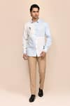 Buy_Aryavir Malhotra_Embroidered White & Sky Linen Cotton Shirt 