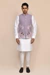 Shop_Aryavir Malhotra_Embroidered Mouve Bundi Kurta Set _Online_at_Aza_Fashions
