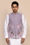 Shop_Aryavir Malhotra_Embroidered Mouve Bundi Kurta Set 