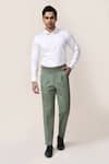 Buy_Aryavir Malhotra_Olive Green Korean Lycra Pant _at_Aza_Fashions