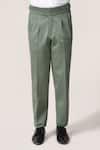 Shop_Aryavir Malhotra_Olive Green Korean Lycra Pant _at_Aza_Fashions