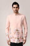 Aryavir Malhotra_Peach Hand Embroidered Bandhgala Set _at_Aza_Fashions