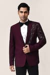 Buy_Aryavir Malhotra_Wine Jari Work Suit Set _at_Aza_Fashions