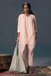 Buy_Arcvsh By Pallavi Singh_Pink Chanderi, Linen, Silk Embroidery Old Rose Double Layer Shirt And Pant Set _at_Aza_Fashions