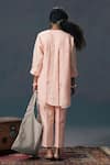 Shop_Arcvsh By Pallavi Singh_Pink Chanderi, Linen, Silk Embroidery Old Rose Double Layer Shirt And Pant Set _at_Aza_Fashions