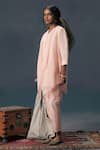 Shop_Arcvsh By Pallavi Singh_Pink Chanderi, Linen, Silk Embroidery Old Rose Double Layer Shirt And Pant Set _Online_at_Aza_Fashions
