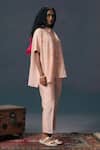 Arcvsh By Pallavi Singh_Pink Chanderi, Silk Embroidery Collared Old Rose Shirt And Pant Set _Online_at_Aza_Fashions