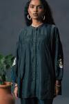 Arcvsh By Pallavi Singh_Green Silk Embroidery Round Neck Stripe Shirt _Online_at_Aza_Fashions