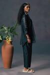 Buy_Arcvsh By Pallavi Singh_Green Chanderi, Silk Embroidery Collared Double Layer Shirt And Pant Set _Online_at_Aza_Fashions