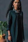 Shop_Arcvsh By Pallavi Singh_Green Chanderi, Silk Embroidery Collared Double Layer Shirt And Pant Set _Online_at_Aza_Fashions