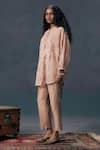 Buy_Arcvsh By Pallavi Singh_Mocha Mousse Discharge Print Shirt & Slip _Online_at_Aza_Fashions