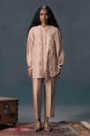Shop_Arcvsh By Pallavi Singh_Mocha Mousse Discharge Print Shirt & Slip _Online_at_Aza_Fashions