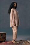 Arcvsh By Pallavi Singh_Mocha Mousse Discharge Print Shirt & Slip _at_Aza_Fashions
