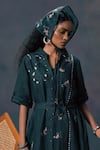Arcvsh By Pallavi Singh_Green Rose Print Linen Dress _Online_at_Aza_Fashions
