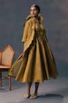 Arcvsh By Pallavi Singh_Moss Green Organza Jacket & Strap Dress _Online_at_Aza_Fashions
