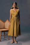 Shop_Arcvsh By Pallavi Singh_Moss Green Organza Jacket & Strap Dress _Online_at_Aza_Fashions