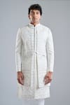 Arihant Rai Sinha_Cream Silk Embroidery Stripe Sherwani Set _Online_at_Aza_Fashions