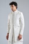 Arihant Rai Sinha_Cream Silk Embroidery Stripe Sherwani Set _at_Aza_Fashions