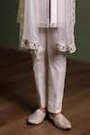 Kaaj Button_White Silk, Cotton Satin, Organza Applique, Embroidery, Leather Sherwani Set _Online_at_Aza_Fashions