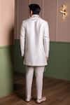 Shop_Kaaj Button_White Silk, Cotton Satin, Organza Applique, Embroidery, Leather Sherwani Set _at_Aza_Fashions
