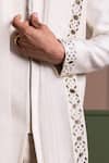 Kaaj Button_White Silk, Cotton Satin, Organza Applique, Embroidery, Leather Sherwani Set _at_Aza_Fashions