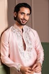 Kaaj Button_Royal Leather Applique Kurta Set _at_Aza_Fashions
