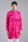 Arihant Rai Sinha_Pink Rayon, Silk Mirrors Work Kurta _at_Aza_Fashions