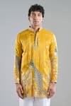 Buy_Arihant Rai Sinha_Yellow Tissue Embroidery Rangeela Mor Kurta With Koti Jacket _Online_at_Aza_Fashions