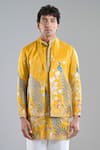 Shop_Arihant Rai Sinha_Yellow Tissue Embroidery Rangeela Mor Kurta With Koti Jacket _Online_at_Aza_Fashions