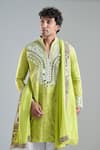 Buy_Arihant Rai Sinha_Lime Brocade, Silk Mirrors Work Kurta With Dupatta _at_Aza_Fashions