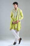 Buy_Arihant Rai Sinha_Lime Brocade, Silk Mirrors Work Kurta With Dupatta _Online_at_Aza_Fashions