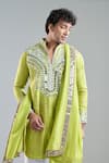 Shop_Arihant Rai Sinha_Lime Brocade, Silk Mirrors Work Kurta With Dupatta _Online_at_Aza_Fashions