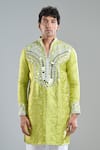 Arihant Rai Sinha_Lime Brocade, Silk Mirrors Work Kurta With Dupatta _at_Aza_Fashions