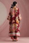 Shop_Moh India_Burgundy Chanderi Silk, Organza Mandarin The Maharani Bagh Kurta Pant Set _at_Aza_Fashions