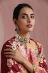 Buy_Moh India_Burgundy Chanderi Silk, Organza Mandarin The Maharani Bagh Kurta Pant Set _Online_at_Aza_Fashions